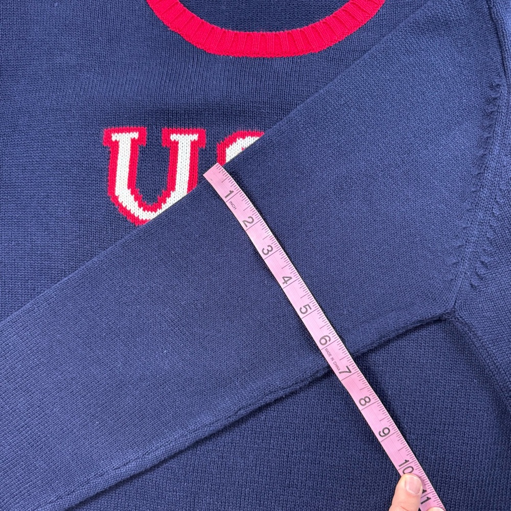Falls Creek VTG Y2K USA Cotton Navy Knit Sweater Red White Blue Patriotic - Picture 10 of 11